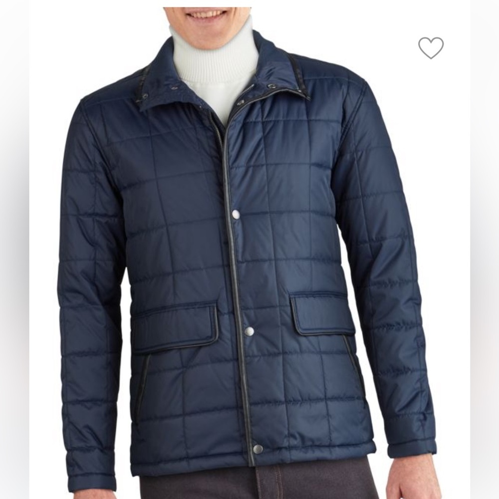 Cole Haan Mens Insulated Box Quilt Jacket Navy Blue Medium Nwt